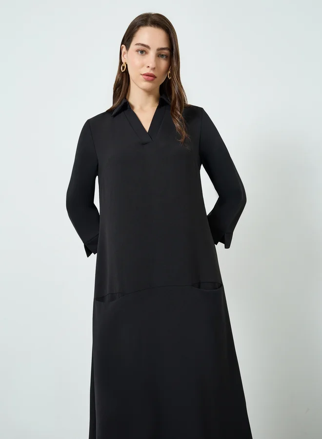 تايك تو فستان ماكسي نسائي أسود بقصة  وكم ثلاثة أرباع